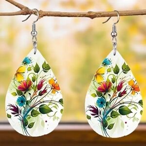 Acrylic Floral Teardrop Shape Earrings.
